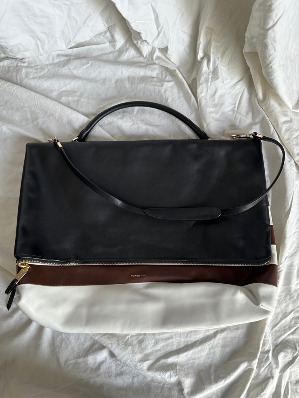 Coach Black Brown White Leather Laptop Bag - Picture 1 of 6